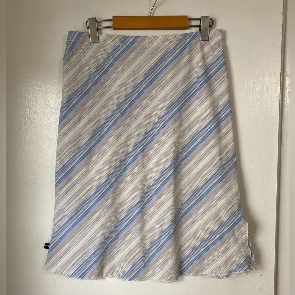Y2K Blue Tan Striped A-line Skirt MIDI